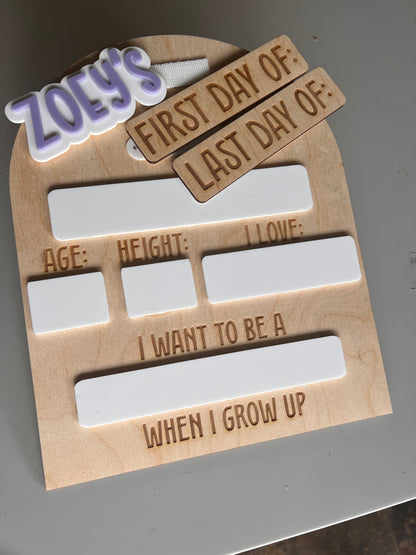 Interchangable Personalized First/Last Day of School Name Sign Back to School