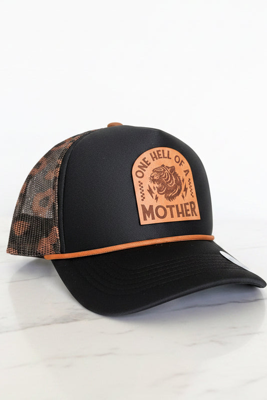 One Hell of a Mother Genuine Leather Patch Foam Front Mesh SnapBack Cap